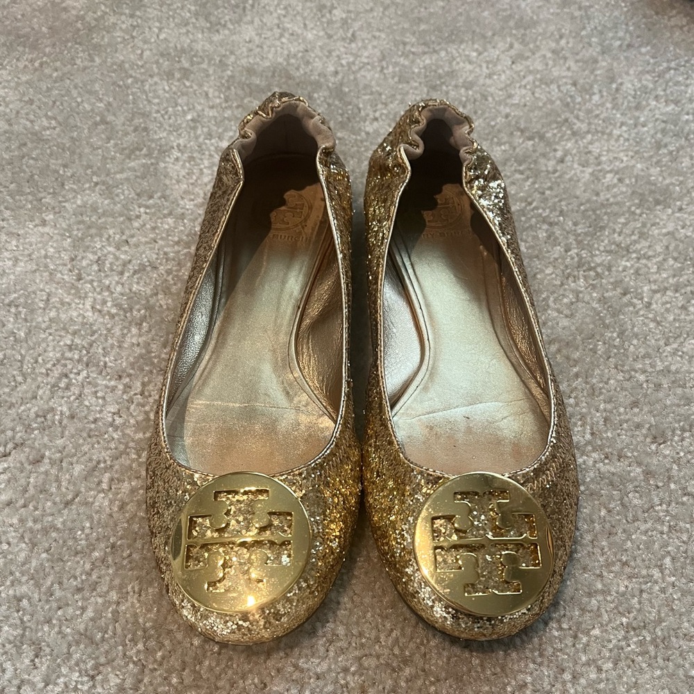 Tory Burch Gold Glitter Reva Flat